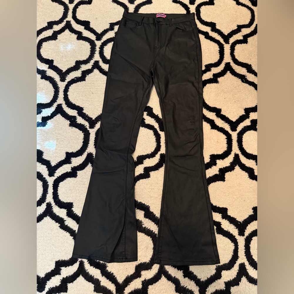 Edikted Black Boot Cut Leather Flare Pants